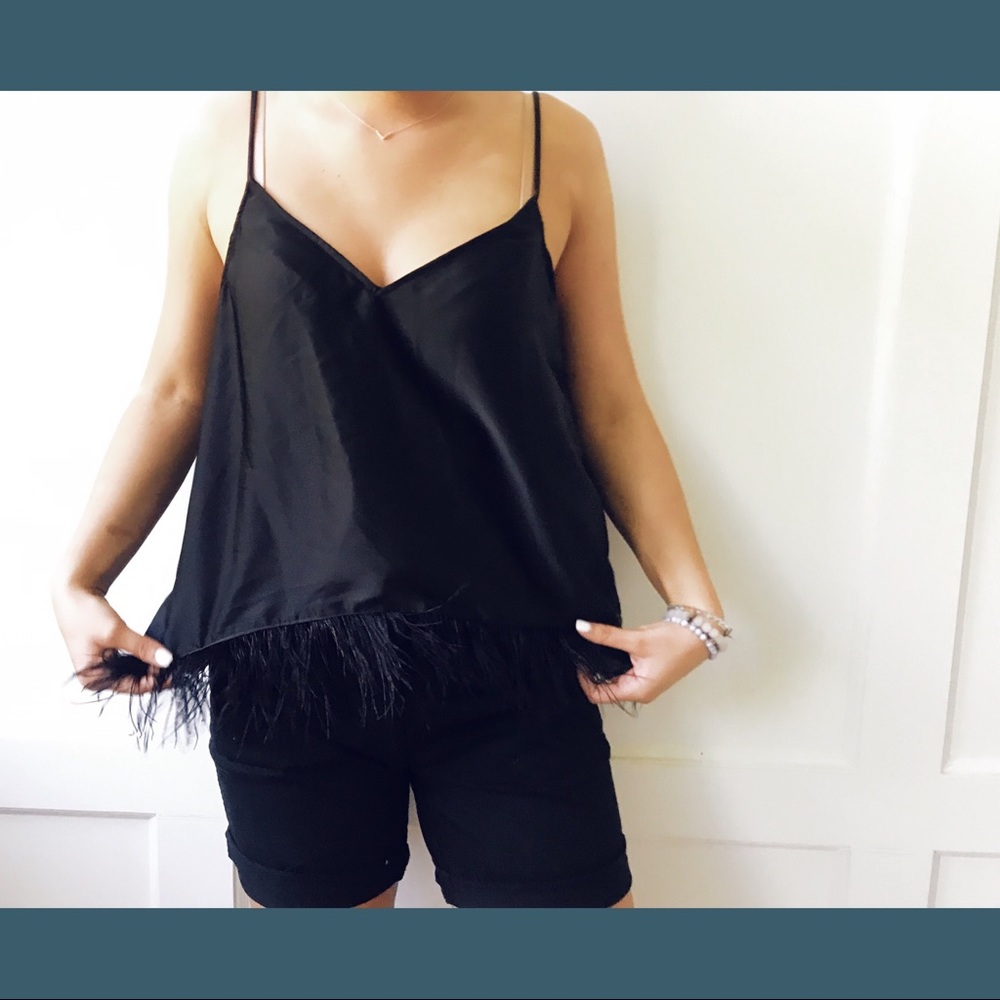 Silk feather trip tank top